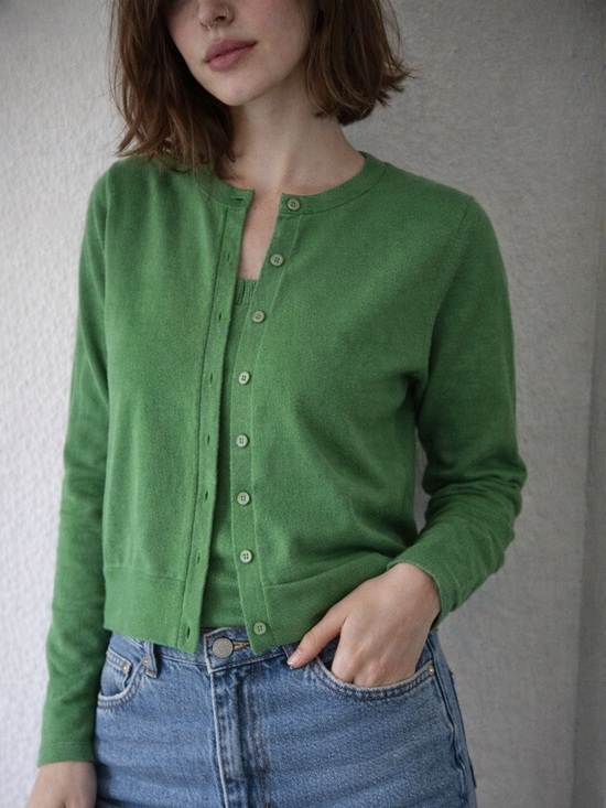 J. Crew Sweaters - J. Crew Green Jackie Cardigan Button Front Cropped Knit Size M Preppy Coastal